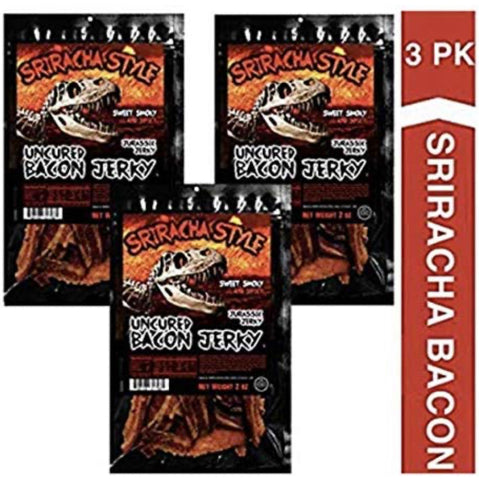 Jurassic Jerky Spicy Sriracha Bacon (3) pk $19.97! Keto Friendly Snack