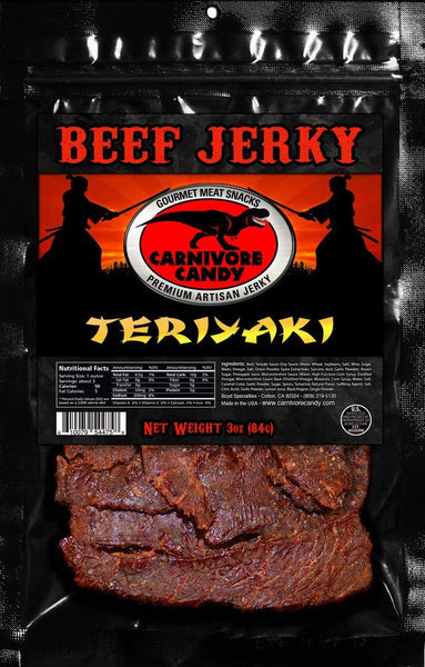 JURASSIC JERKY’S Carnivore Candy Beef Jerky, 3 Flavors Variety Pack, Teriyaki, Barbecue Mesquite and Traditional Western, 3x3oz Bags of Food on the Go, Full of Protein Lunch Snack Sticks.