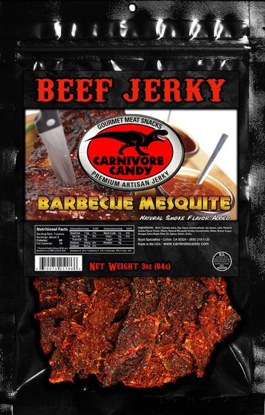 JURASSIC JERKY’S Carnivore Candy Beef Jerky, 3 Flavors Variety Pack, Teriyaki, Barbecue Mesquite and Traditional Western, 3x3oz Bags of Food on the Go, Full of Protein Lunch Snack Sticks.