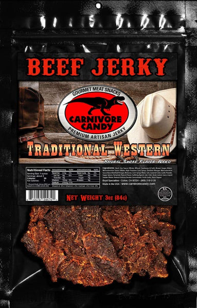 JURASSIC JERKY’S Carnivore Candy Beef Jerky, 3 Flavors Variety Pack, Teriyaki, Barbecue Mesquite and Traditional Western, 3x3oz Bags of Food on the Go, Full of Protein Lunch Snack Sticks.