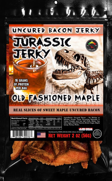 Jurassic Jerky’s Sweet Bacon pack – Delicious Smoky Applewood and Old-Fashioned Maple Bacon Jerky, high protein, MSG-free, low sodium, no preservatives (2 OZ - 2 bags)