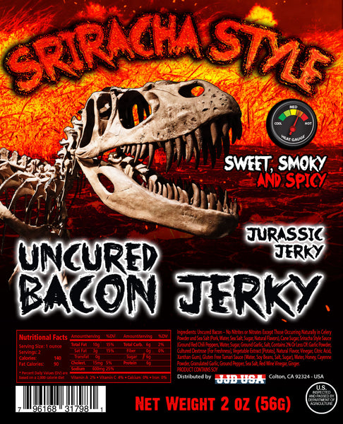 Jurassic Jerky Spicy Sriracha Bacon (3) pk $19.97! Keto Friendly Snack